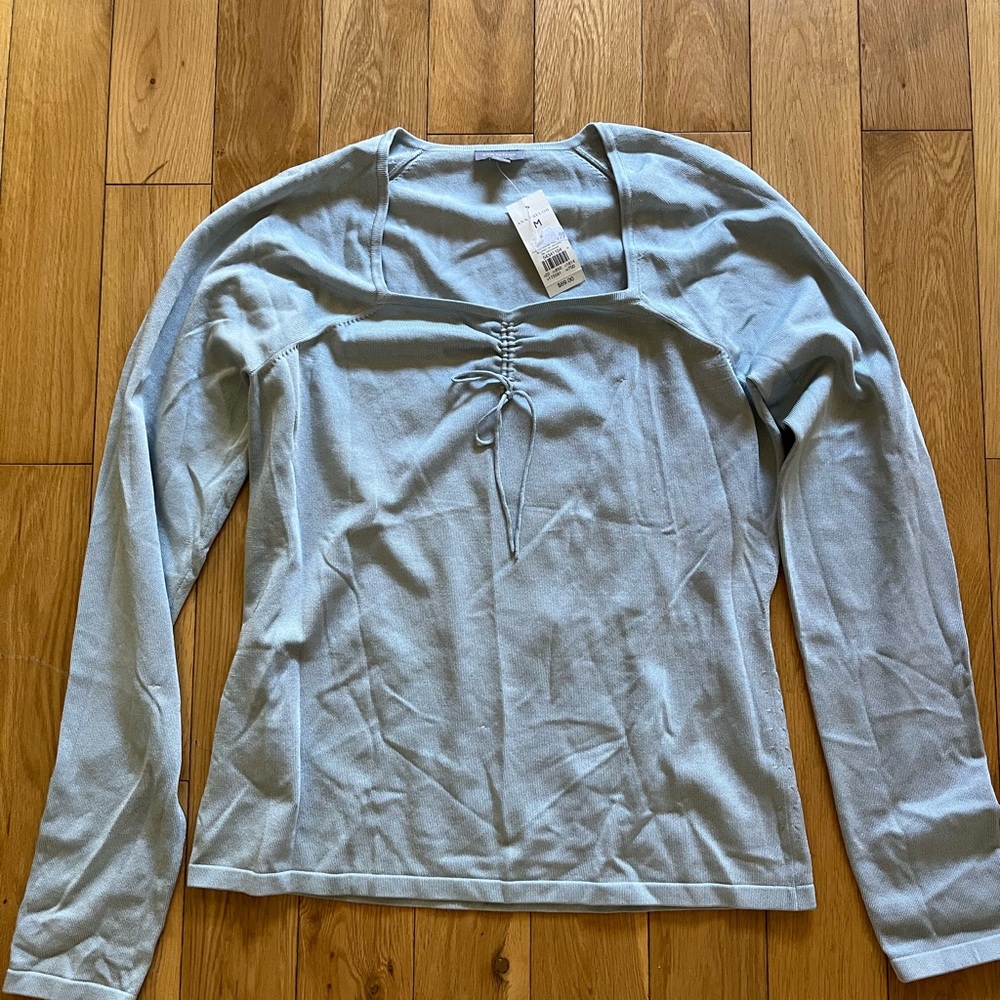 Ann Taylor Soft Blue Ruched Long Sleeve Blouse